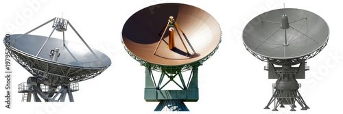 Cuadro en lienzo Modern 3D render of large satellite dishes and radio telescopes, used for communication, space research, and astronomy