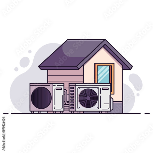 House exterior with air conditioning units installed outside. non editable strokes