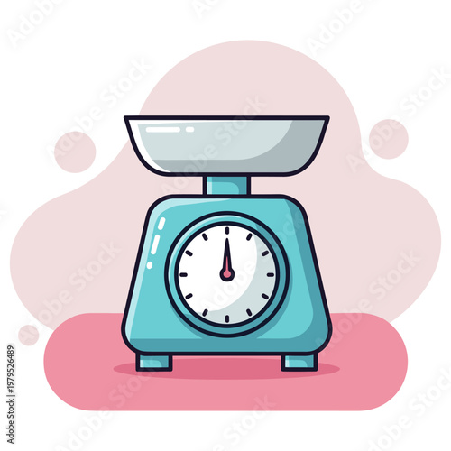 Retro kitchen scale measuring weight on countertop in kitchen. non editable strokes