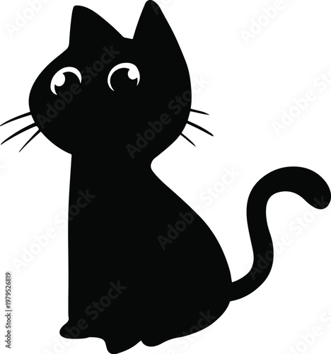 Cute Black Cat Silhouette Vector Illustration