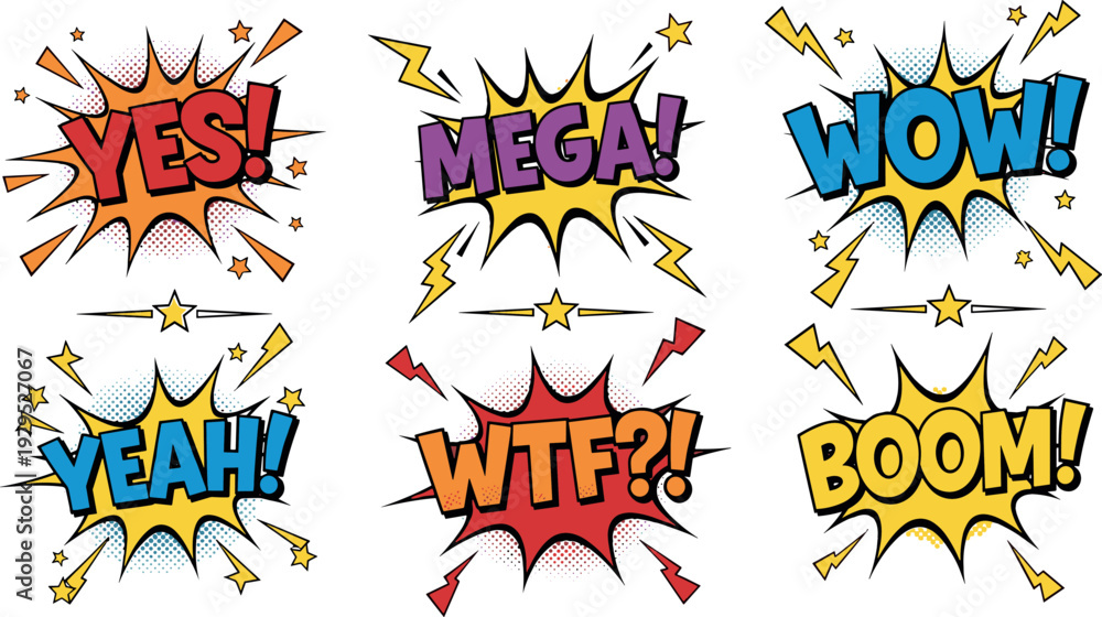 Fototapeta premium Comic Style Explosion Speech Bubbles Set with 