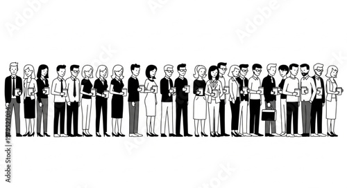 Group of diverse people standing together in a line, representing unity and community.