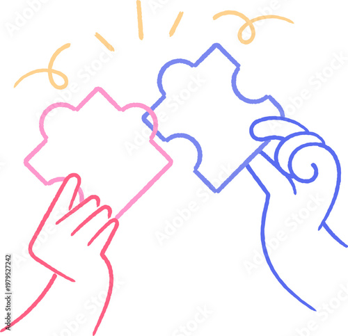 hand holding jigsaw puzzle human connection concept handdrawn roughen illustration