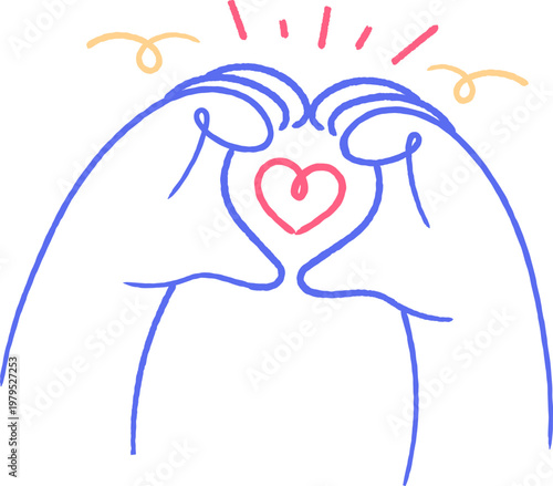 hands making heart shape gesture human connection concept handdrawn roughen line illustration