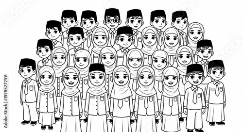 Group of diverse students standing together in a classroom setting.