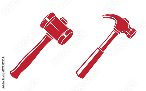 Red gavel and claw hammer side by side tools