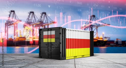 фотографія Global Trade Symbol: A shipping container, adorned with a nation's flag, stands as a potent emblem of international trade and commerce