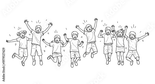 Group of Happy Children Jumping Joyfully in the Air.