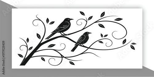 Elegant Bird Silhouettes on Tree Branch – Minimalist Nature Art