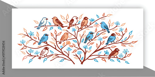 Elegant Bird Silhouettes on Tree Branch – Minimalist Nature Art