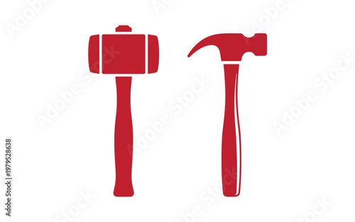 Red sledgehammer and claw hammer side by side tools hammers