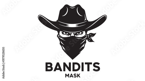 Cowboy mask logo illustration with black hat and bandana face for branding and tactical western style