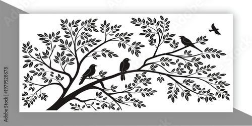 Elegant Bird Silhouettes on Tree Branch – Minimalist Nature Art