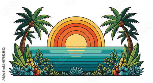 Tropical Palm Trees by Ocean.