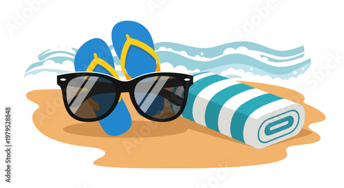 Beach Sunglasses and Blue Flip Flops.