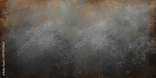 A dark abstract grunge metal texture with rusty background elements shrouded in black smoke and blue mist under a stormy night sky