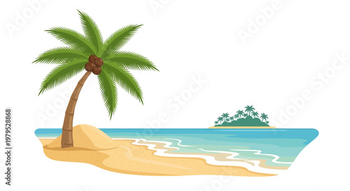 Palm Tree on Sandy Beach Shore.