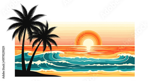 Silhouette of two palm trees.