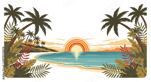 Tropical beach with palm trees.