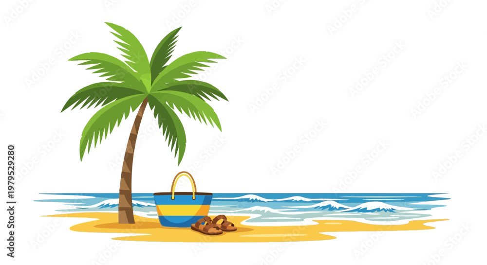 Fototapeta premium Beach bag under a palm tree.