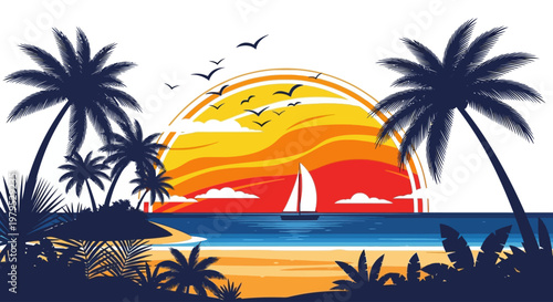 Silhouette of a tropical palm tree.