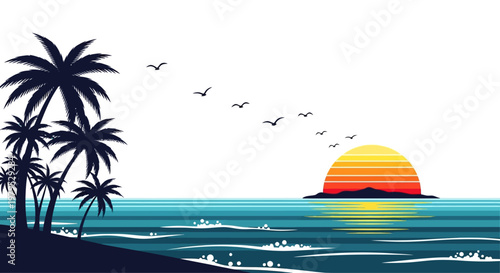 Silhouette of palm trees on beach.