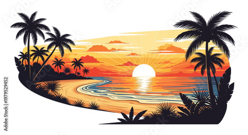 Palm trees on a tropical beach.