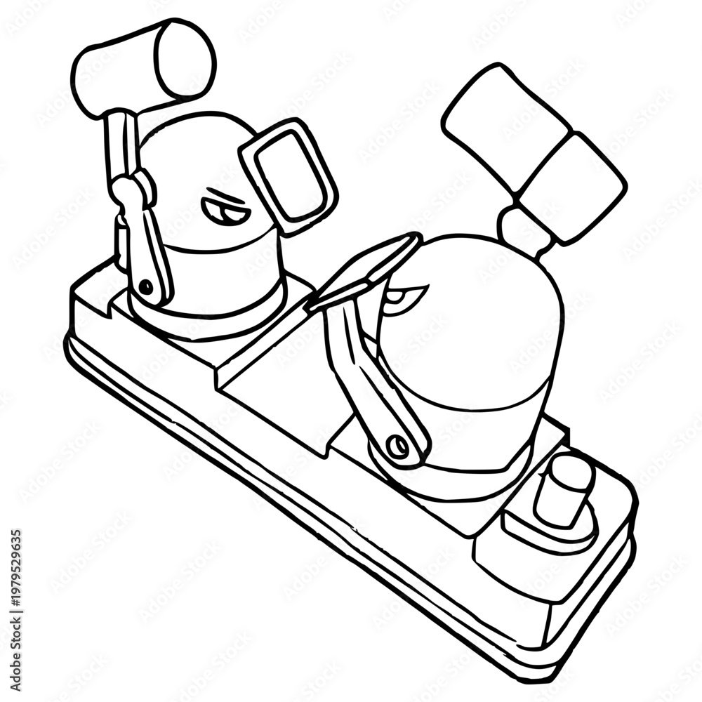 Obraz premium Mini fighting robot toy on table illustration hand drawn outline vector