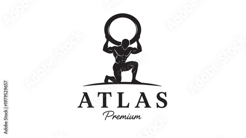 Tattoo needle icon with stylized outline of woman and ATLAS Premium logo text on white background featuring luxury branding, fashion mark, vector