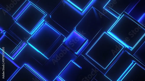 A futuristic digital illustration of glowing blue squares on a dark background