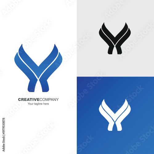 Φωτογραφία Abstract Blue Winged Letter Y, Letter V Logo Design for Corporate Branding