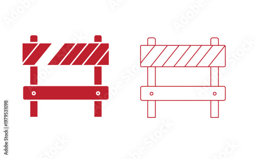 Red and white barrier signs, construction warning symbols