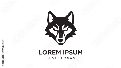 Wolf head logo with black vector style and sharp modern lines for mascot and gaming brand identity featuring animal emblem, predator, esports badge