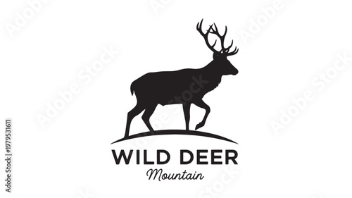 Deer silhouette logo with antlers over mountain lines and the words Wild Deer Mountain for outdoor branding
