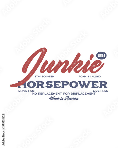 Vintage Style Horsepower Junkie Graphic Design with Distressed T
