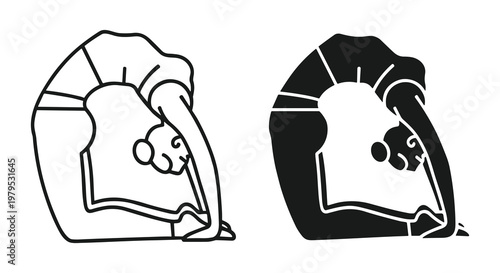 Graphic yoga illustration of a woman in seated forward bend pose