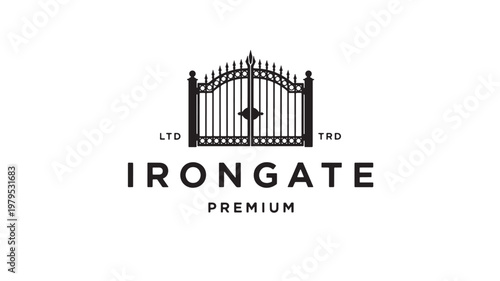 Iron gate premium emblem with ornate fence silhouette and decorative spear tips for luxury property branding design