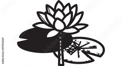 Black lotus flower, lily pad vector, water plant icon, floral symbol