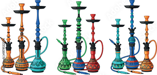 Vibrant Hookah Set with Colorful Shisha Pipes in Traditional and Modern Designs for Smoking and Social Themes
