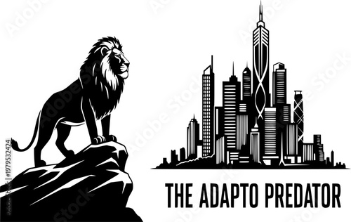 Lion City Skyline Silhouette Urban Jungle Power Survival Dominance Leadership Vector