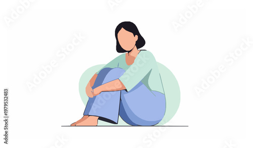 Mental health wellbeing woman faceless character vector illustration