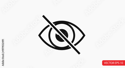 Eye icon with a diagonal line through it, symbolizing privacy, invisibility, or censorship.