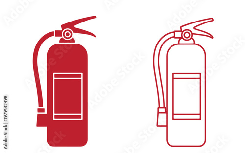 Red fire extinguishers, filled and outlined, on white background