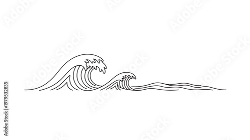 Wave icon with simple line art style featuring curling ocean crests and flowing water lines for calm sea design