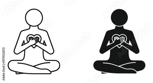 Contrasting Yoga Poses with Hands Over Heart in Black and White