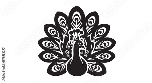 black peacock icon, peacock logo, bird silhouette, decorative animal symbol, vector illustration