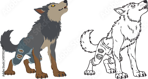 Werewolves Illustration and outline set isolated on transparent background