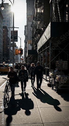 Urban Street Scene - People Walking in Sunlight.