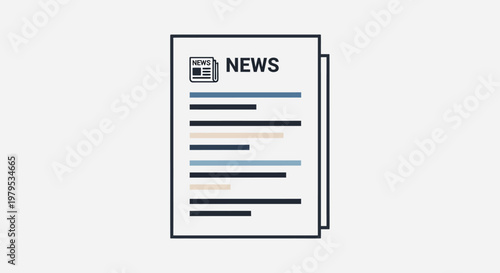 Clean News Paper Document Icon with Headline and Text Lines