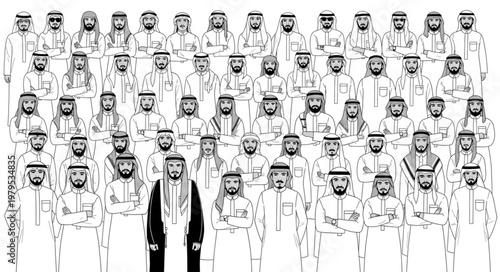 Group of men in traditional attire, focused on the main subject.